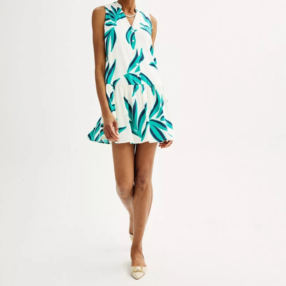 Print Button Front Ruffle Hem Dress - Picture 6 of 11